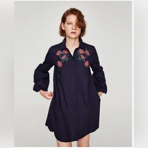 Zara embroidered balloon sleeves shirt dress